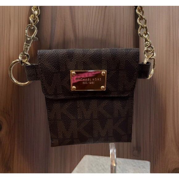 Michael Kors Women's Delaney Brown MK Signature Chain Belt Bag